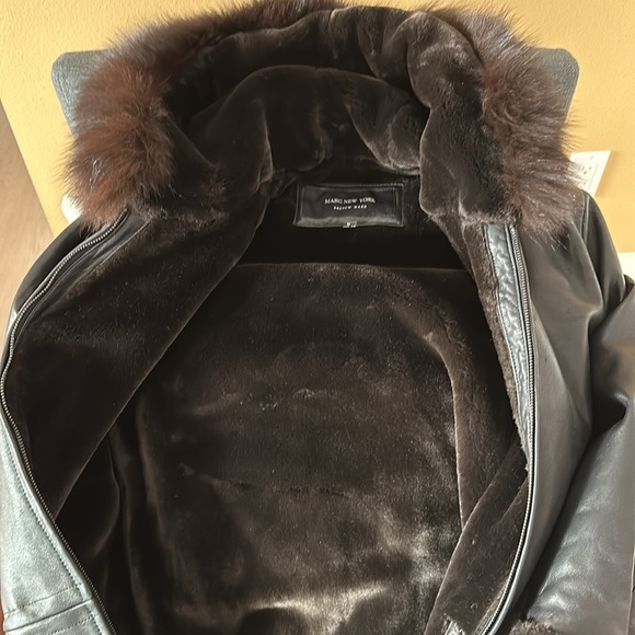Plush lined leather jacket with fur trim hood - Picture 3 of 8